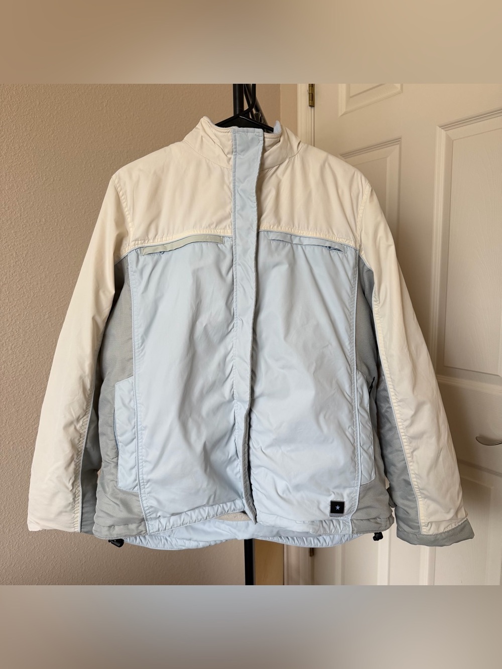 vintage Old Navy women’s XL blue colorblock ski jacket stand-up collar gorpcore